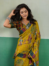 Buy Kalamkari Saree With Mehendi Wear