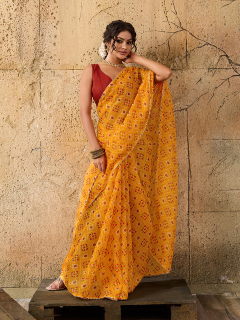 Kota Doria Saree in yellow colour under 1000