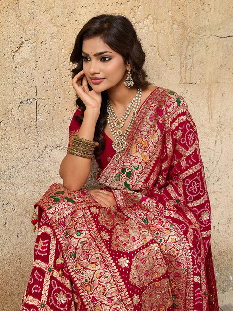 Georgette Gharchola Bandhej Cutdana Gotapatti Work Saree  