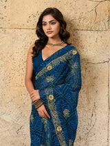  Royal Bandhani Georgette Saree With Golden Embellishments Workunder 1500