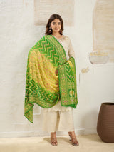 KcPc Pure Khaddi Georgette Meenakari Neemzari Bandhej Dupatta
