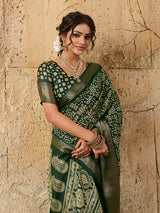 KcPc New beautifulCotton silk Ajrakh style With Ajrakh HandPrint Work Saree STL