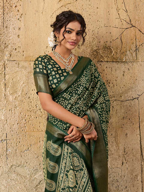 KcPc New beautiful  Cotton silk Ajrakh style With Ajrakh HandPrint Work Saree STL