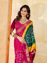 KcPc New Graceful Bandhani Style Moss Chiffon Georgette Saree with Zari Border KDN