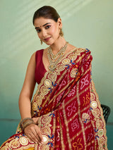 KcPc Royal Gaji Silk Bandhani Pila Chunri with Fine Zardosi Work With Silver CoinsMNL