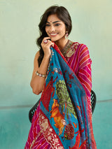 KcPc New Premium Leheriya Kalamkari Style Saree Crafted in Soft Chiffon Georgette FabricVND