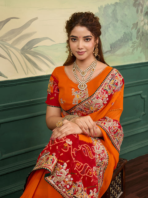  Rajasthani Traditional Pure Georgette Chunari Pila Saree