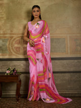 KcPc Premium Floral Handbrush Print Georgette Saree For Festive Celebrations