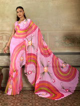 KcPc Premium Floral Handbrush Print Georgette Saree For Festive Celebrations