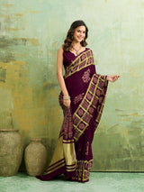 Buy Ajrakh Style Saree With Festive Wear Kcpc