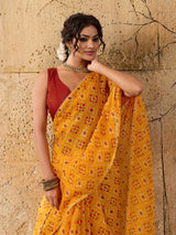 Kota Doria Saree in yellow colour under 1000