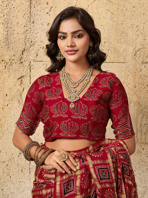 By Ajrakh saree With Traditional Wear