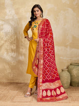 KcPc Pure Georgette Bandhani Banarasi Weaving Dupatta