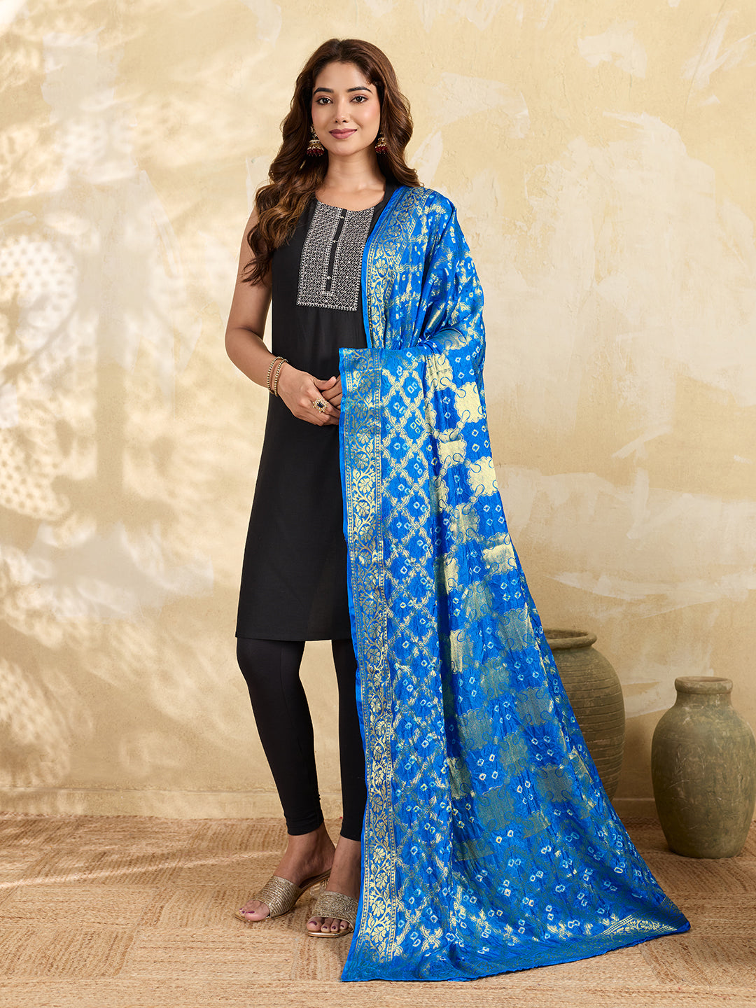 KcPc Special Silk Bandhani Dupatta with Handmade Work Sky Blue SA