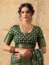 KcPc New beautifulCotton silk Ajrakh style With Ajrakh HandPrint Work Saree STL
