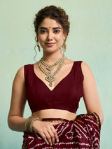 KcPc Pure Gaji Silk Bandhani Ghatchola SareeMehroon