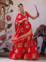 KcPc Beautiful Kalamkari Style Gaji Silk Lehenga with Gotapatti GOURI
