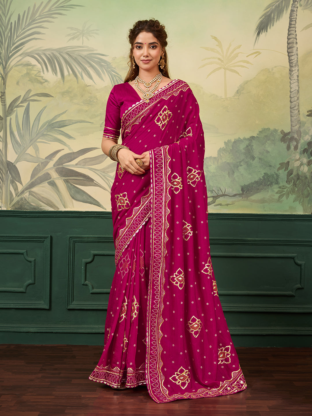 Buy Bandhani Saree With Gotapatti Work