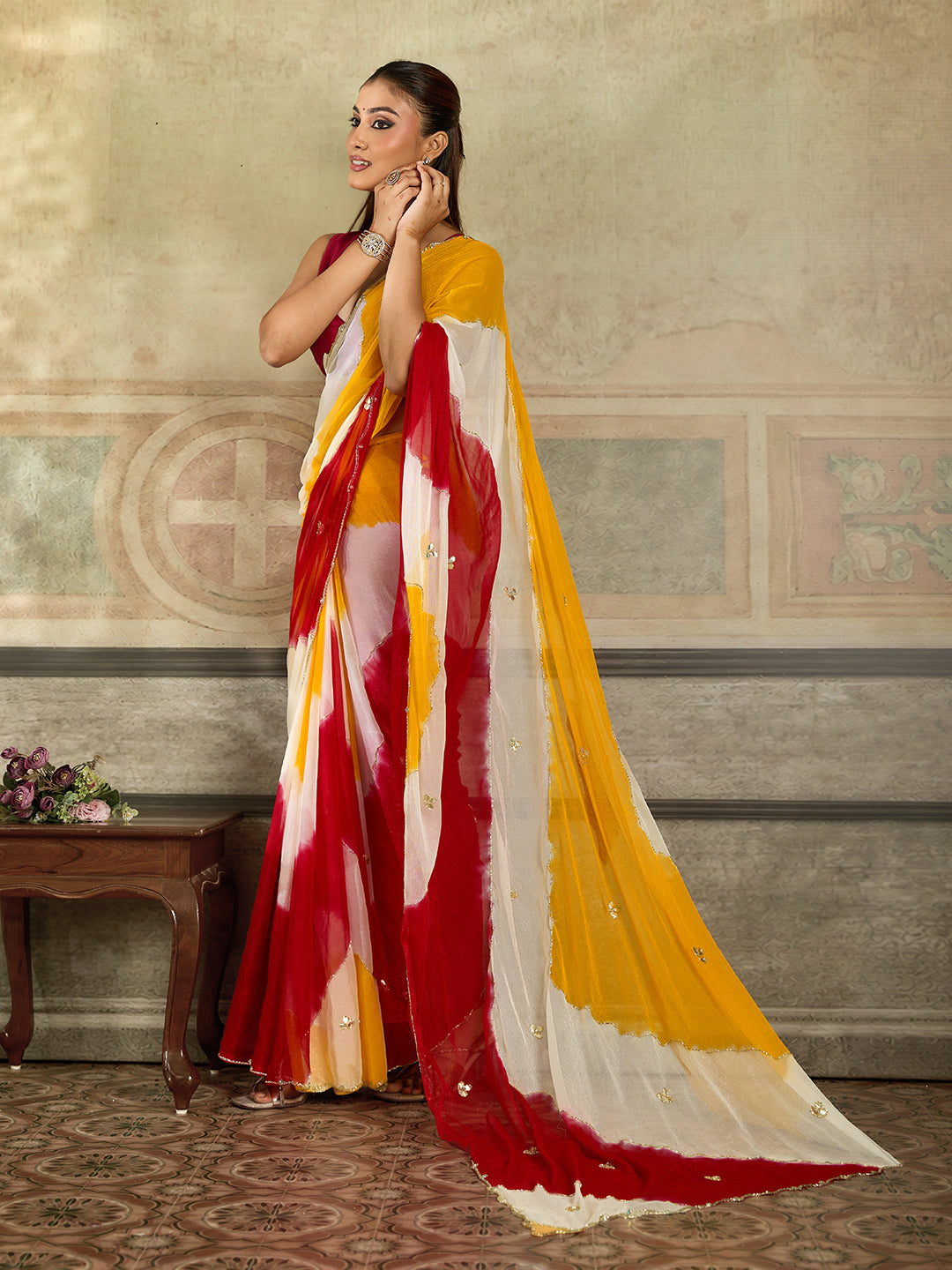 KcPc New Premium Faag Style Saree with Rich Cutdana Work and Ethnic Elegance SHCR