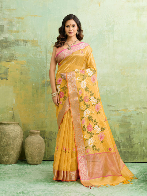 banarasi style saree with Crosia Work With Hand Embroidery