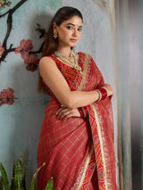 KcPc Embroidery Bandhani Border Kota Doria Saree SWA