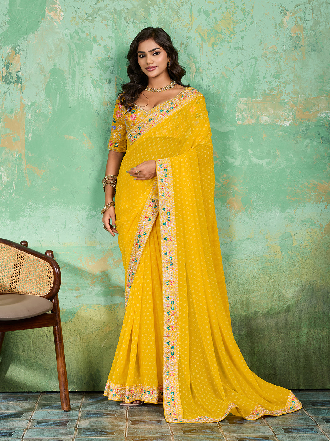 Gotapatti embroidery Work in yellow colour