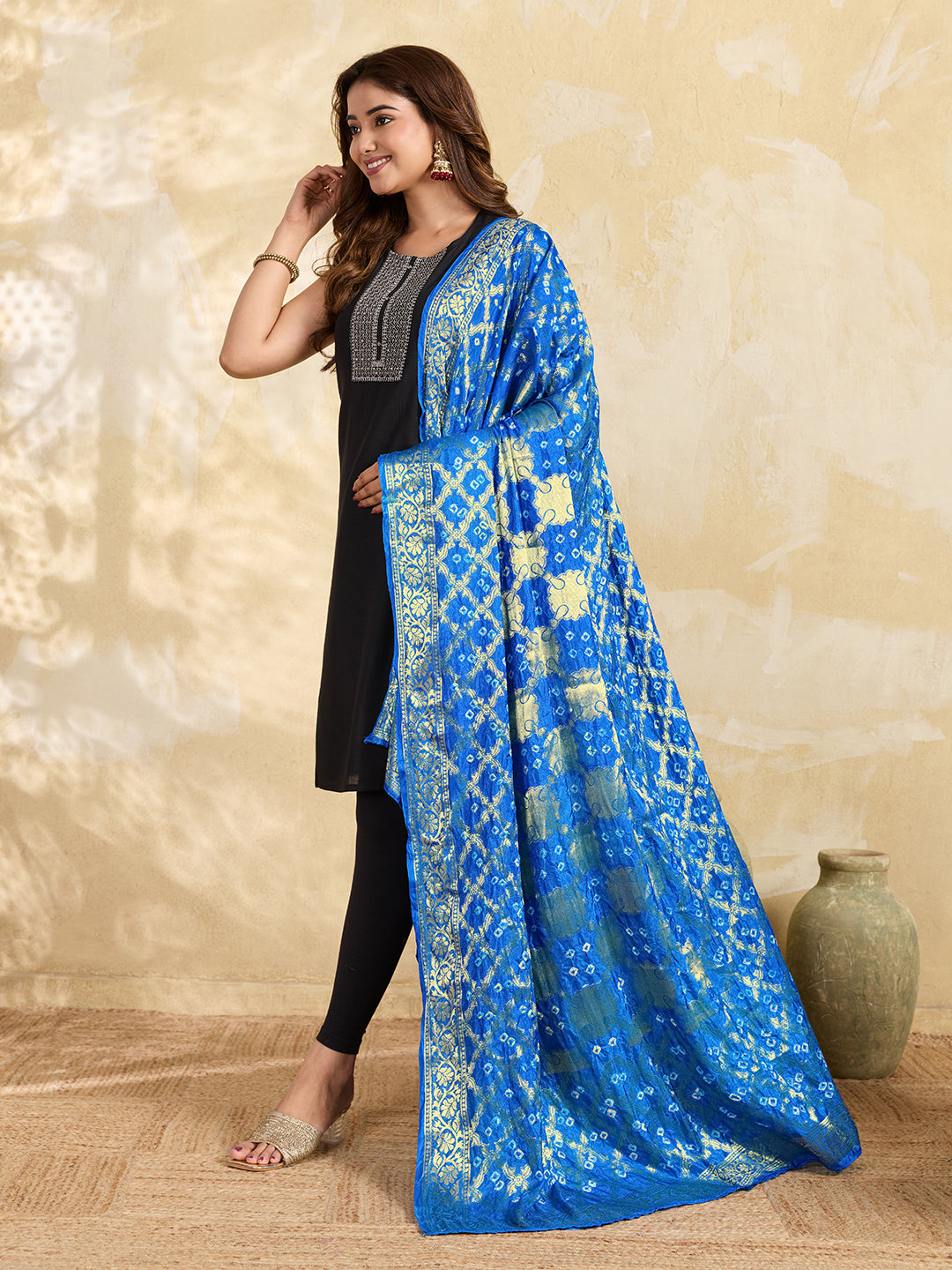 KcPc Special Silk Bandhani Dupatta with Handmade Work Sky Blue SA