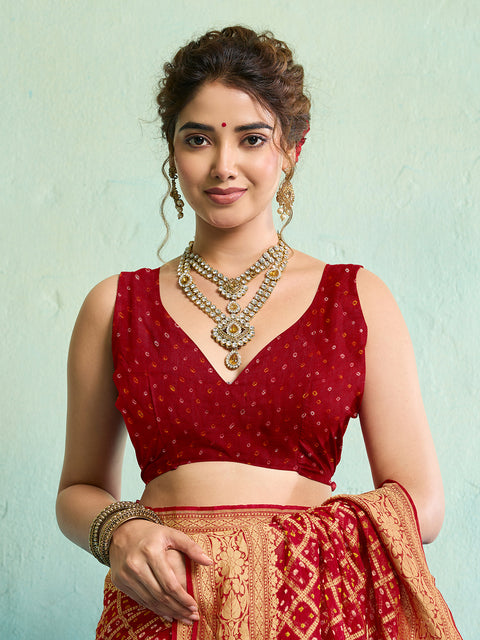 KcPc New Launch Pure Khaddi Georgette Upada Neemzari Bandhej Saree  Red
