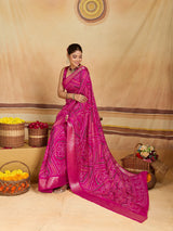 KcPc New Spiceal Cotton Silk Bandhani Style With Zari Border Work Saree STL