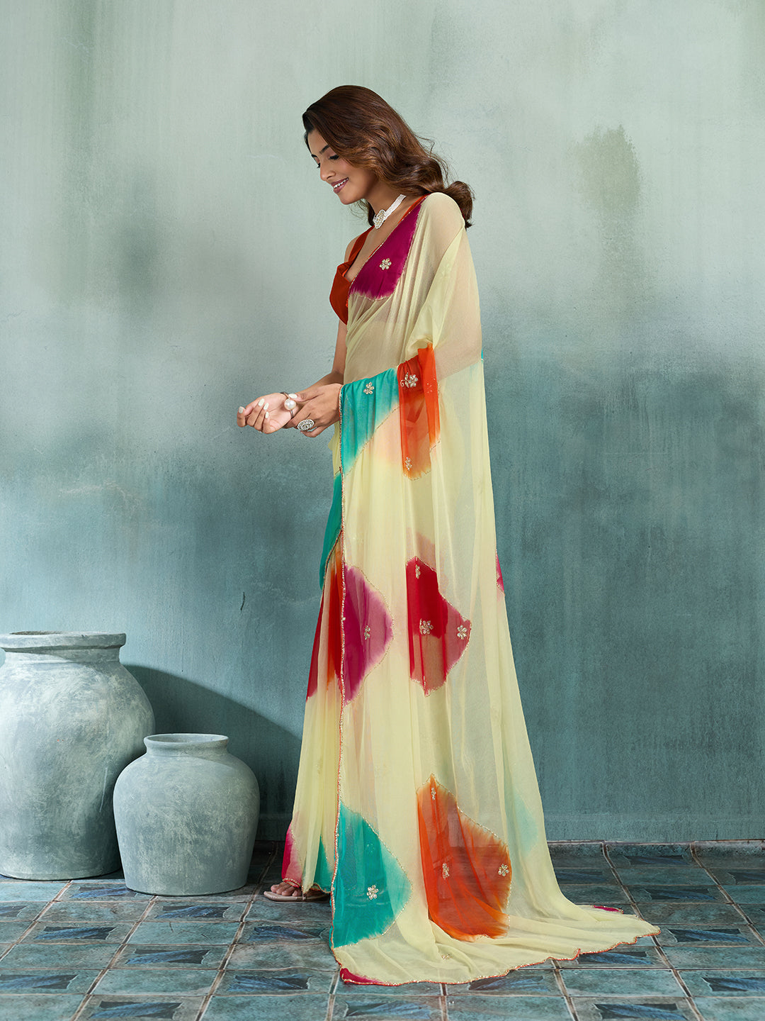 KcPc New Luxury Chiffon Saree with Elegant Cutdana Embellishment Finish SHCR