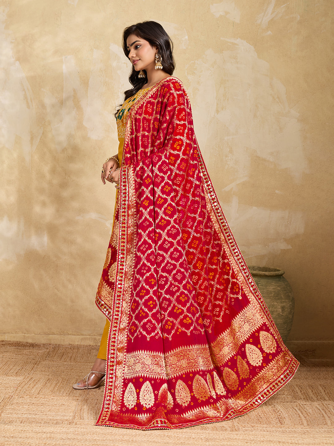 KcPc Pure Georgette Bandhani Banarasi Weaving Dupatta
