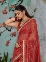 KcPc Embroidery Bandhani Border Kota Doria Saree SWA