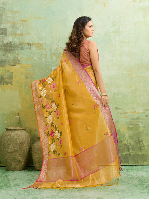 banarasi style saree with Crosia Work With Hand Embroidery