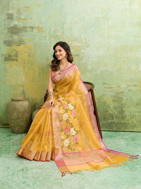 banarasi style saree with Crosia Work With Hand Embroidery