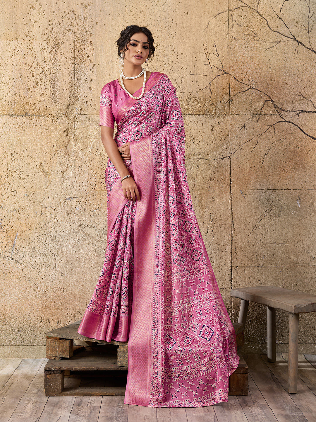  Cotton silk Ajrakh styleSaree under 1000