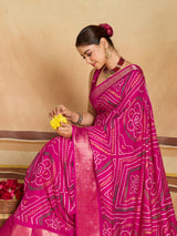 KcPc New Spiceal Cotton Silk Bandhani Style With Zari Border Work Saree STL
