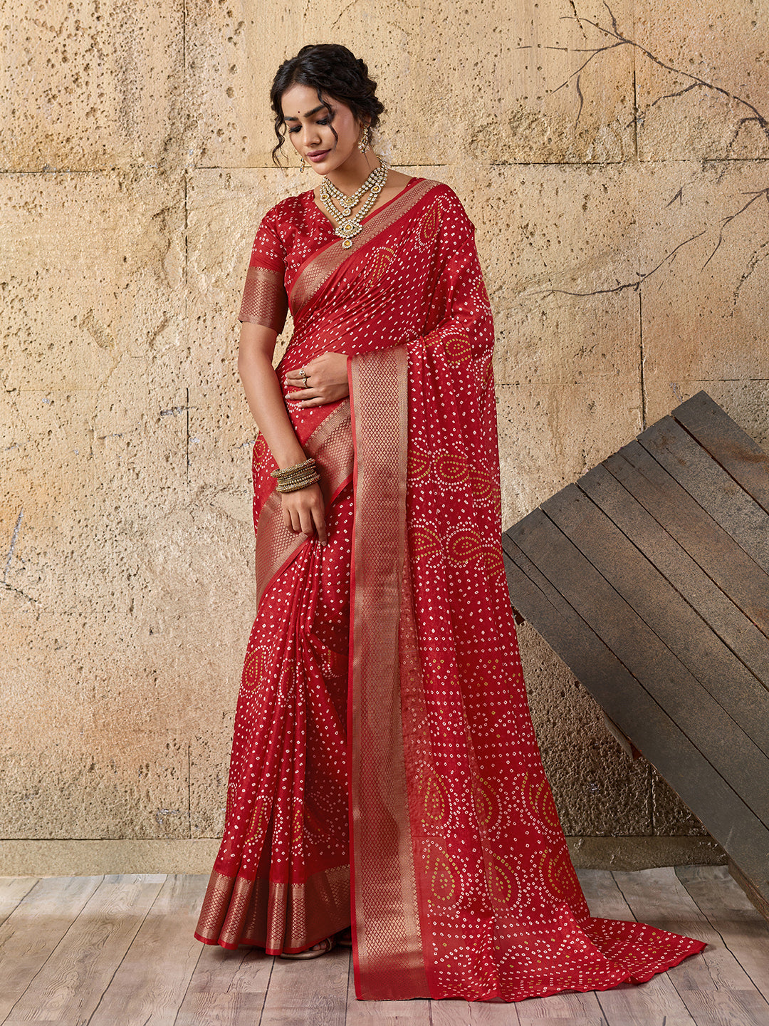  Cotton silk Ajrakh style Saree under 1000