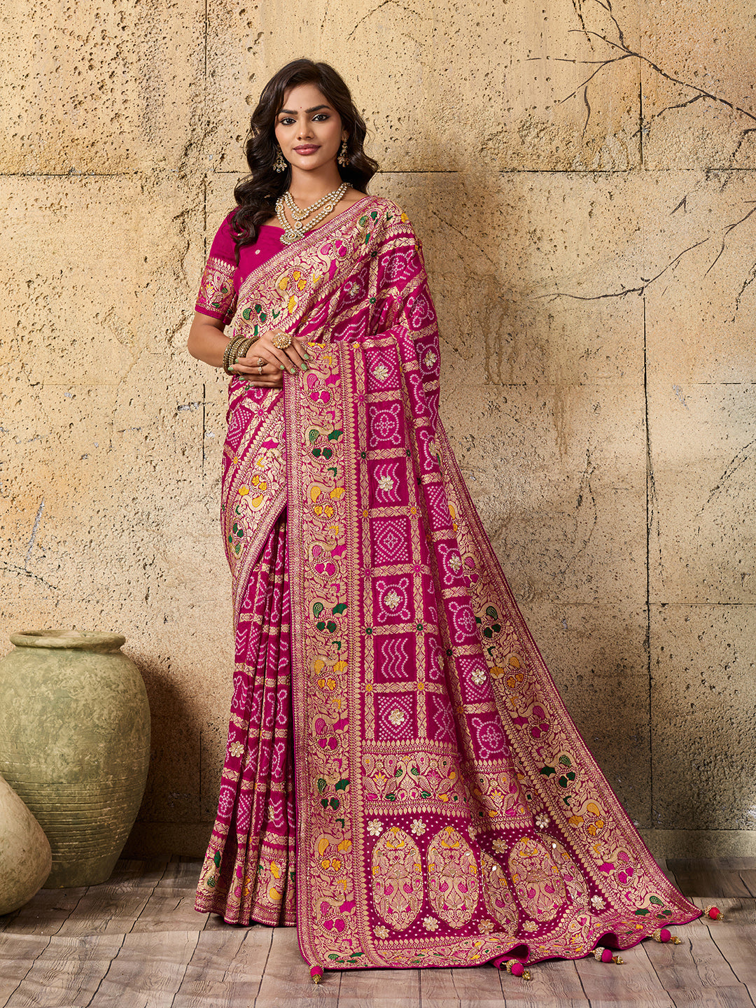  Georgette Gharchola Bandhej Cutdana Gotapatti Work Saree 