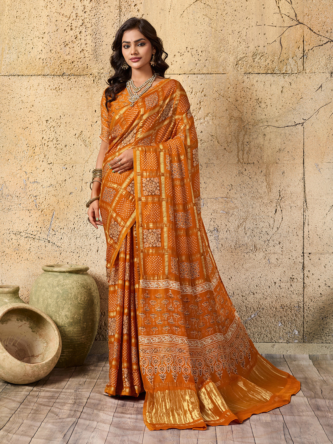 Buy Ajrakh saree With Traditional Wear Kcpc