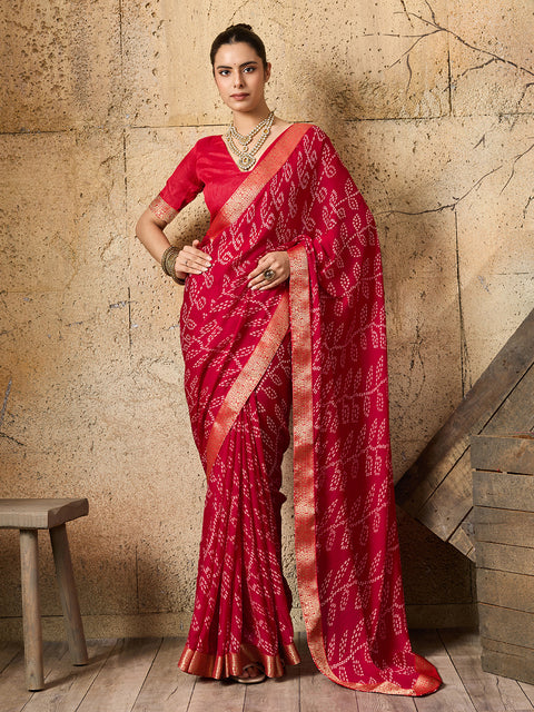 KcPc New Daily Wear Moss Chiffon Bandhani Style Saree  KDN