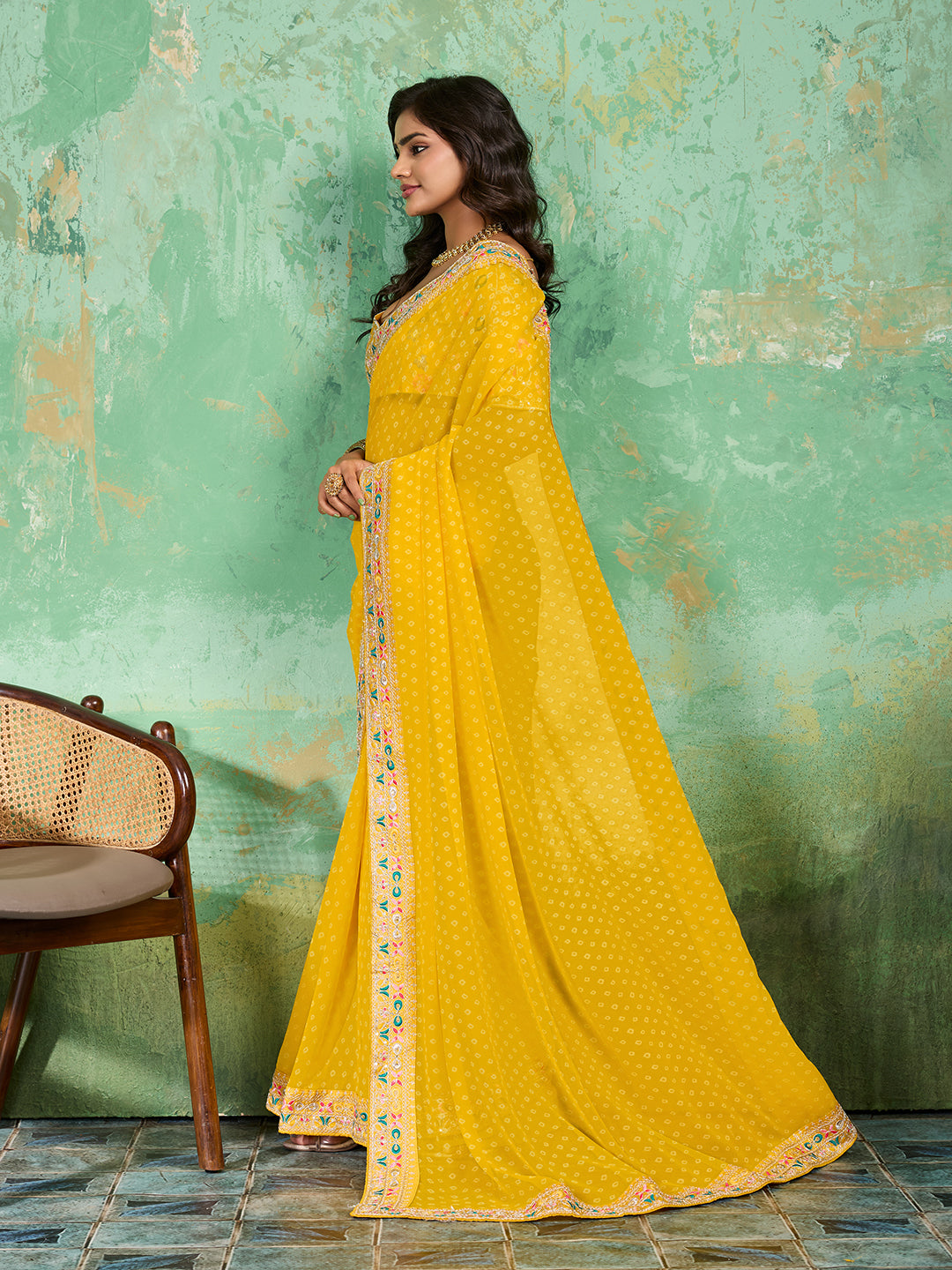 Gotapatti embroidery Work in yellow colour