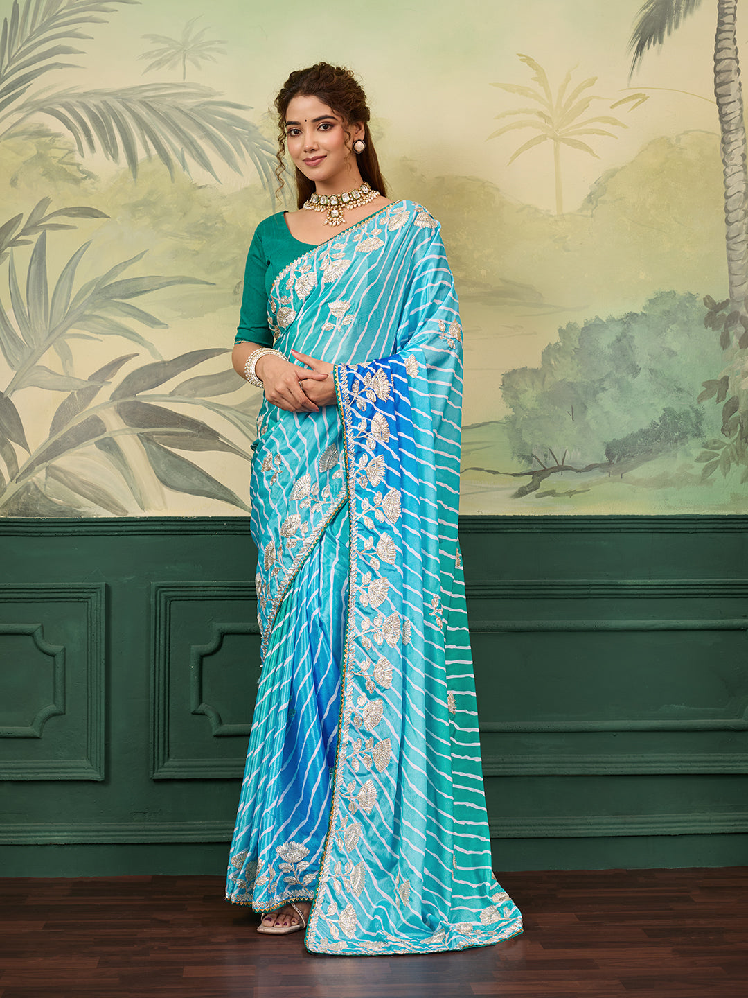  Silk Multicolored Tifli Leheriya Gotapatti work Saree 