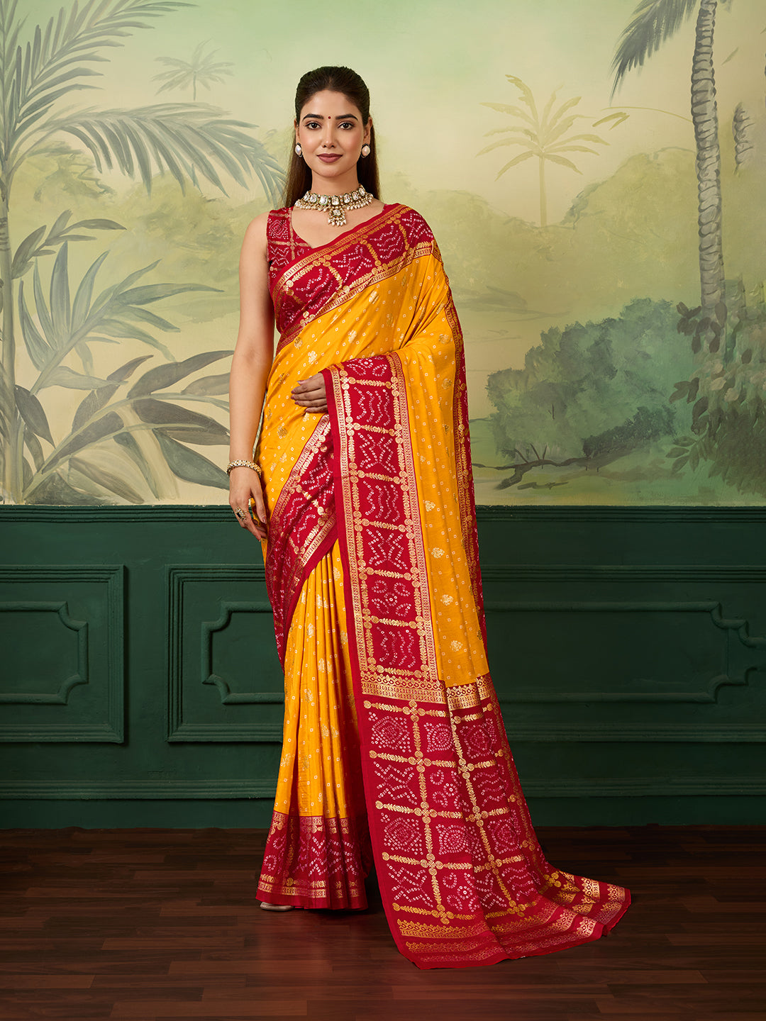 KcPc New Latest Cotton silk Bandhani Saree with Foil print Saree SWA