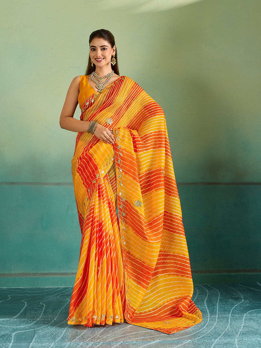 Buy Leheriya Style With Gotapatti Work Saree