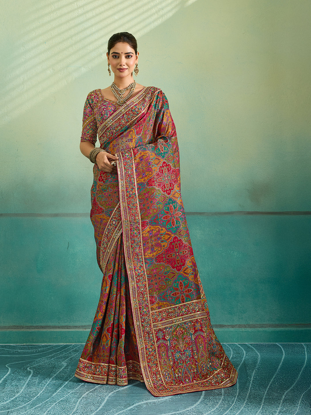 Buy Silk Printed Saree with Zari Work Kcpc