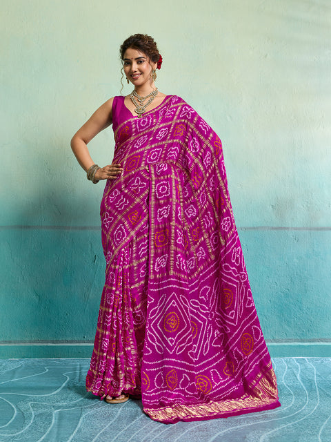 KcPc New Gaji Silk Bandhani Ghatchola Saree  Rani