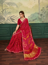 KcPc New Gaji Silk Bandhani Style Saree with Cutdana & Gotapatti Work VND