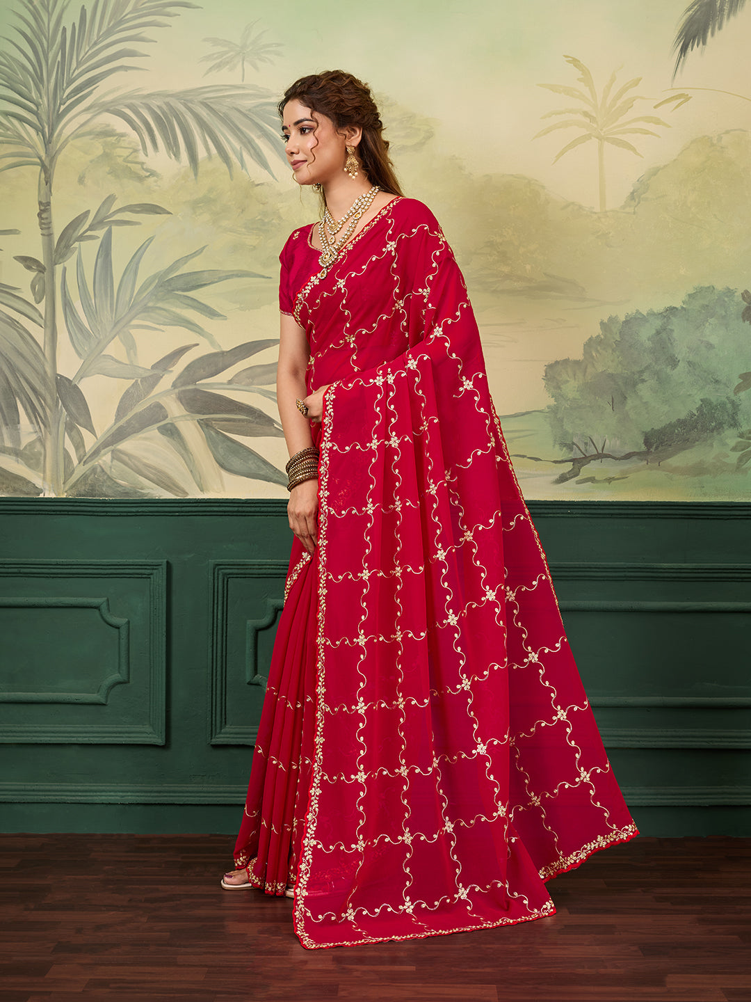 Buy Stylish Festive Wear Saree With Pittan Work KcPc
