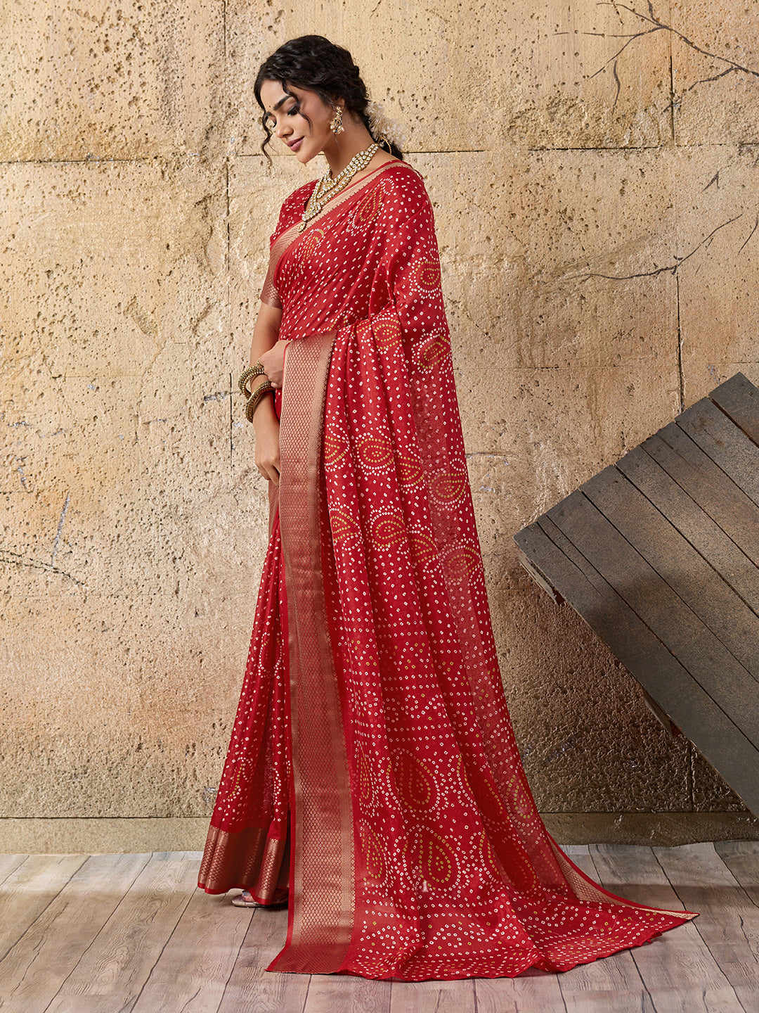  Cotton silk Ajrakh style Saree under 1000