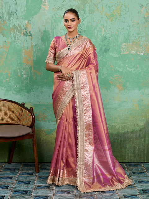  Banarasi Handloom katan silk Tissue Fabric saree in soft pink colour